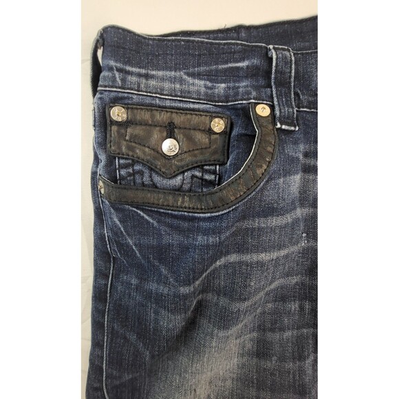 True Religion Jeans Mens 36x30 Straight With Black Leather Pocket Flaps - Picture 6 of 14